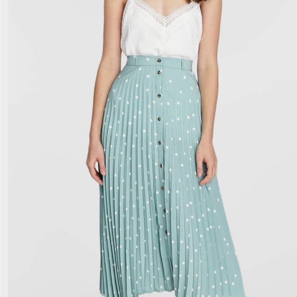 Stradivarius Teal Polka Dot Midi Skirt